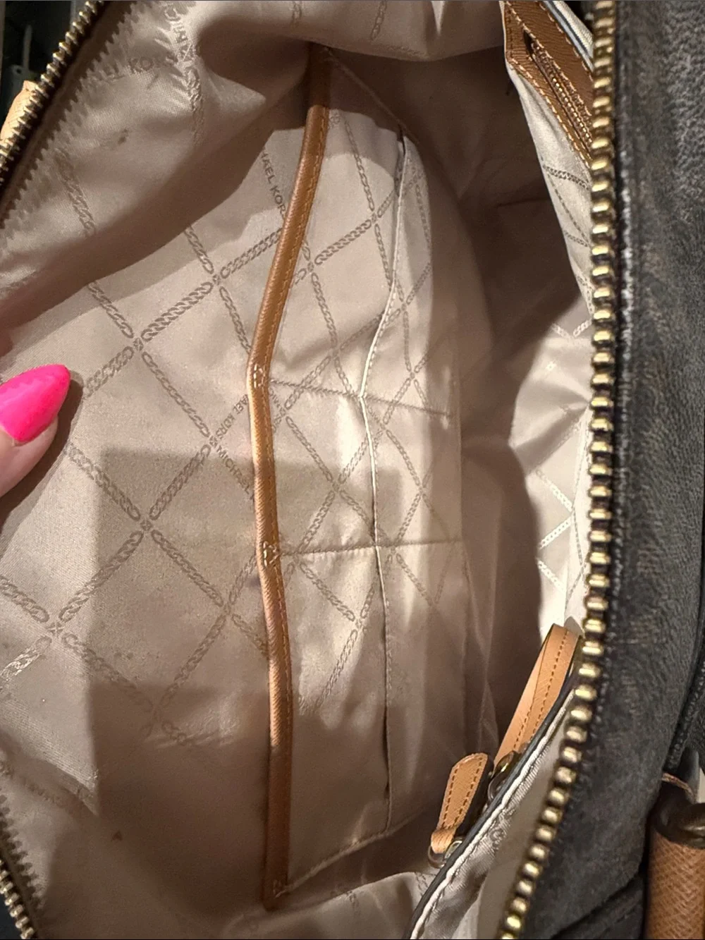 Michael Kors Brown Logo-Print Tote with Tan Straps